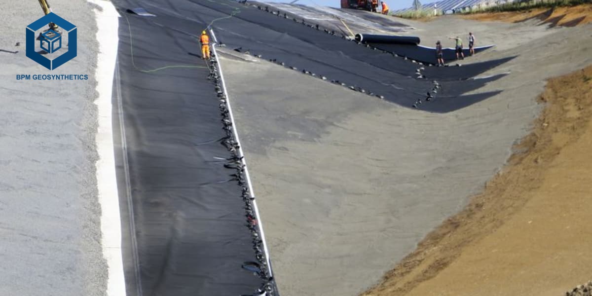 Geomembrana in LDPE ad alta flessibilità per il rivestimento di laghetti.