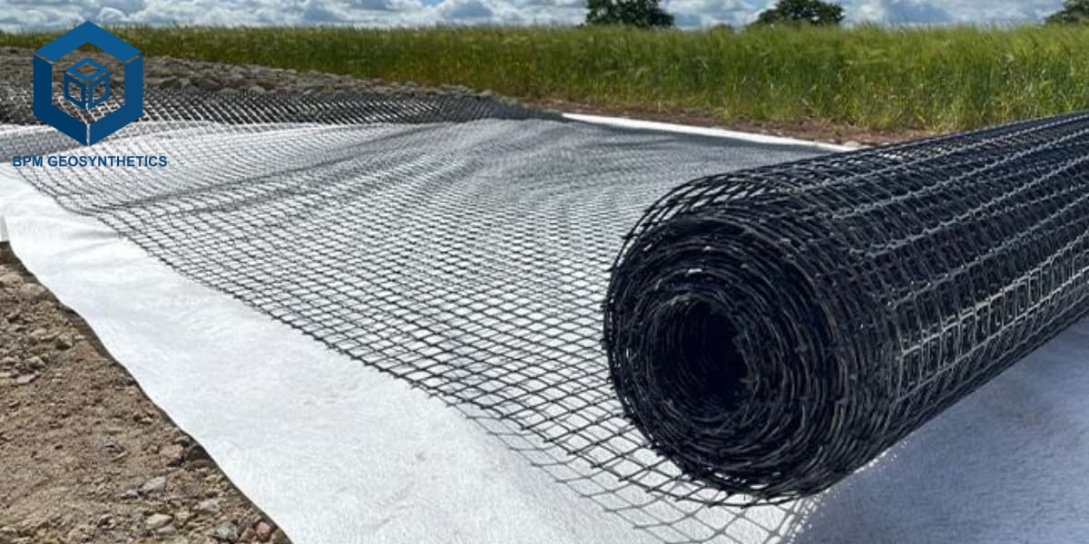 Base de estrada com geogrelha para construção de autoestradas. Base de estrada com geogrelha para construção de autoestradas.